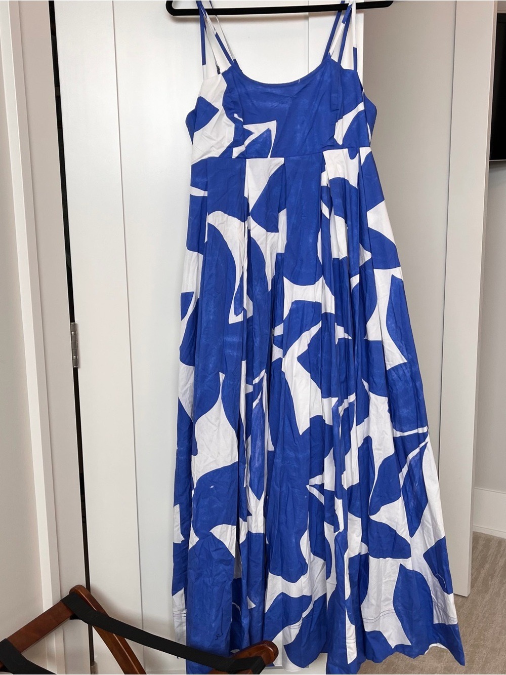 Anthropologie Blue White Abstract Maxi Dress L